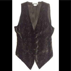 Vintage velvet beaded vest black size small
